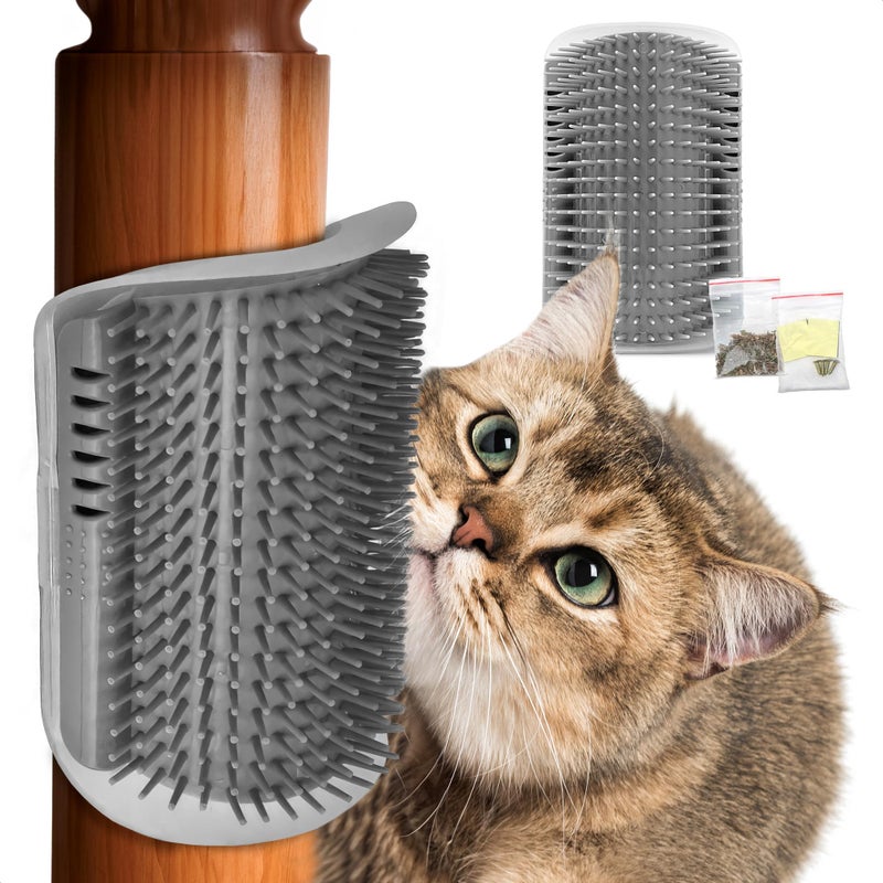 ALPENKOK Cat Corner Scratcher â€“ Cat Self Groomer for Indoor Cats â€“ Wall Brush with Face Scratchers and Catnip | Easy to Install, Soft Massage, Fur Remover, Grooming Tool Also Works as Hand Comb for Cats - Image 1